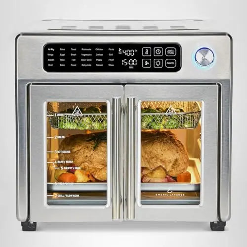 Emeril Lagasse Extra Large French Door Air Fryer Toaster Oven Combo, 24 Cooking Functions and Digital Controls, 7 Accessories Included, Stainless Steel Finish, 26QT Capacity Emeril Lagasse