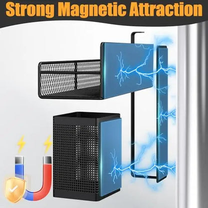 Magnetic Spice Rack for Refrigerator, 6 Pack 100% Metal Strong Magnet Shelf Black, Space Saving Spice Organizer, Home Kitchen Laundry Room Storage Organization W/ Paper Towel Holder, Utensils Racks DTUQYX