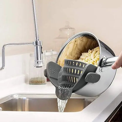 Kitchen Gizmo Snap N' Strain - Silicone Pasta Strainer Clip-On for Pots and Pans - Heat Resistant Colander for Vegetables and Noodles - Kitchen Gadgets for Cooking - Space-Saving Design - Gray Kitchen Gizmo