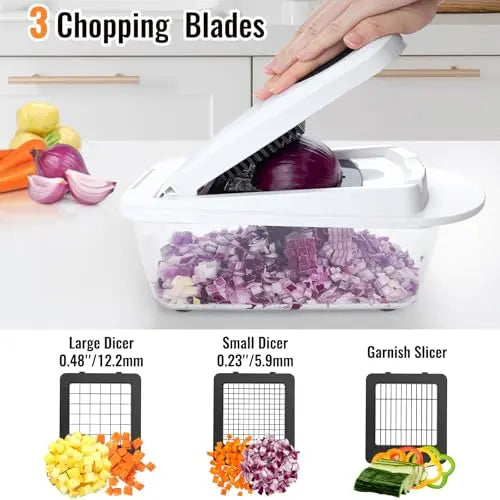 8 Blade All-in-1 Vegetable Chopper Mandoline Slicer with Container, Food Chopper, Onion Chopper, Veggie Cutter for Salad, Kitchen Gadgets Accessories Essentials, White ukeetap