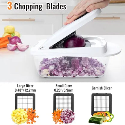 8 Blade All-in-1 Vegetable Chopper Mandoline Slicer with Container, Food Chopper, Onion Chopper, Veggie Cutter for Salad, Kitchen Gadgets Accessories Essentials, White ukeetap