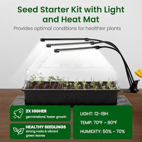 SOLIGT 60 Cell Seed Starter Kit with Grow Light and Heat Mat, Seed Starter Tray with Higher 4.3” Humidity Dome, 4/8/12/18H Timer, Flexible Light for Indoor Seed Starting & Seedling SOLIGT