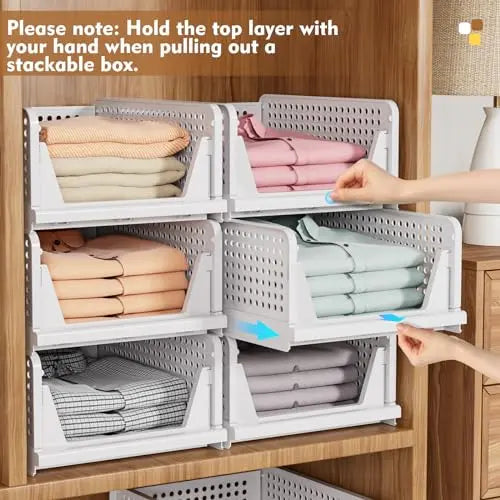 SNSLXH 5 Pack Stackable Closet Storage Basket, Multifunctional & Foldable Closet Organizer for Bathroom Kitchen Laundry Room Wardrobe Storage, Space-Saving Clothes Storage Drawer Organizer, White SNSLXH