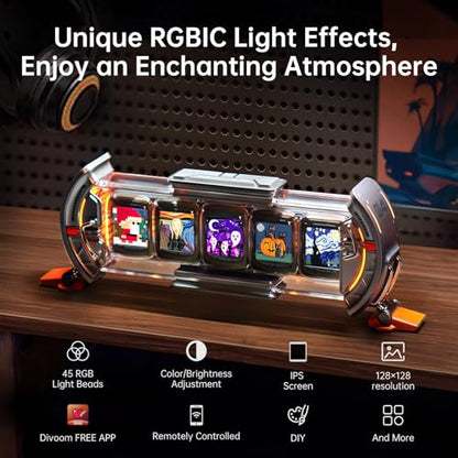 Divoom Times Gate - Cyberpunk Gaming Setup Digital Alarm Clock, Smart APP, WiFi Connect, RGB LED Display, Personalized Financial & Bitcoin Dashboard, Pixel Art for Gaming Room & Office Decor, Silver Divoom