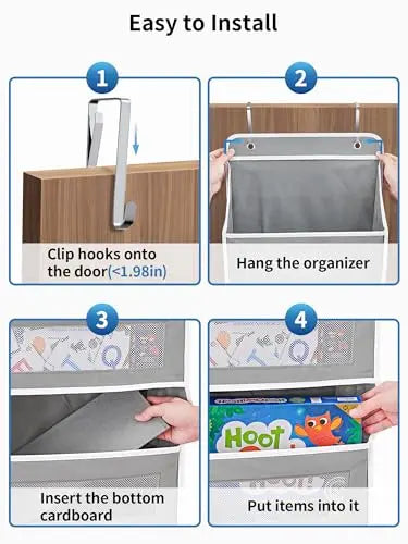 JARLINK Over The Door Organizer Storage, 5 Shelf Hanging Door Organizer with 5 Large Capacity Pockets, Anti Tilt 44 lb Load Behind Door Storage for Bedroom, Bathroom, Pantry, Nursery, (Grey) JARLINK