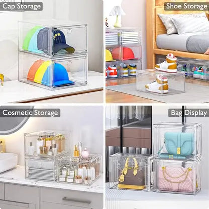 Thickened Clear Shoe Storage Organizer with Magnetic Door, Sturdy Stackable Shoe Boxes for Closet, Collapsible Space-Saving Shoe Rack for Sneakers & Boots, Plastic Shoe Cabinet Box Set, 6 Pack, White 7 code