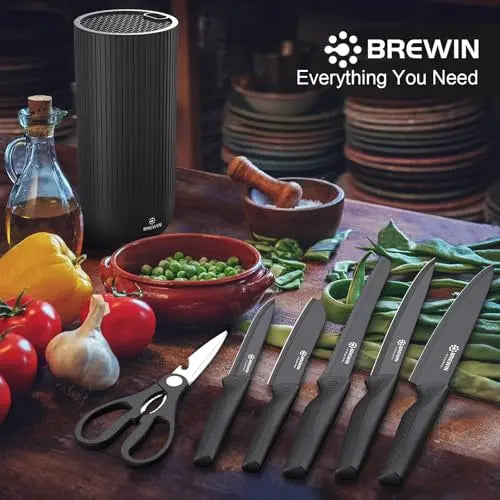 Knife Set, Brewin Kitchen Knife Set, Knives Set for Kitchen, Universal Knife Block, Utility Knife Block Set, New Home Essentials, Apartment Essentials, Dishwasher Safe Brewin