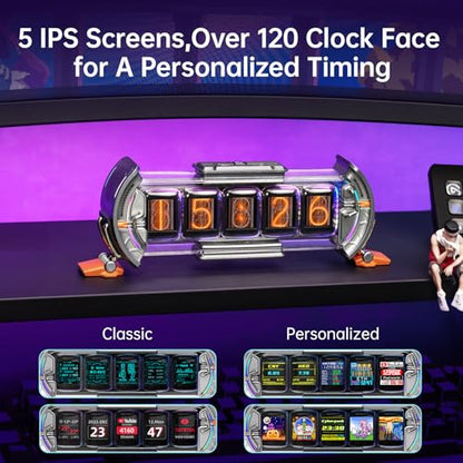 Divoom Times Gate - Cyberpunk Gaming Setup Digital Alarm Clock, Smart APP, WiFi Connect, RGB LED Display, Personalized Financial & Bitcoin Dashboard, Pixel Art for Gaming Room & Office Decor, Silver Divoom