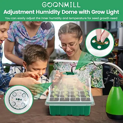 Seed Starter Tray with Grow Light, 5 Packs Plant Starter Tray Seedling Starter Kit with Humidity Domes Base Indoor Greenhouse Mini Propagator Station for Seeds Growing Starting (12 Cells per Tray) GOONMILL