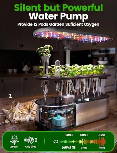 LetPot LPH-SE Hydroponics Growing System, 12 Pods Smart Herb Garden Kit Indoor, Indoor Garden, APP & WiFi Controlled, with 24W Growing LED, 5.5L Water Tank, Pump System, Automatic Timer LETPOT