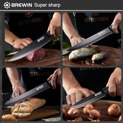 Knife Set, Brewin Kitchen Knife Set, Knives Set for Kitchen, Universal Knife Block, Utility Knife Block Set, New Home Essentials, Apartment Essentials, Dishwasher Safe Brewin