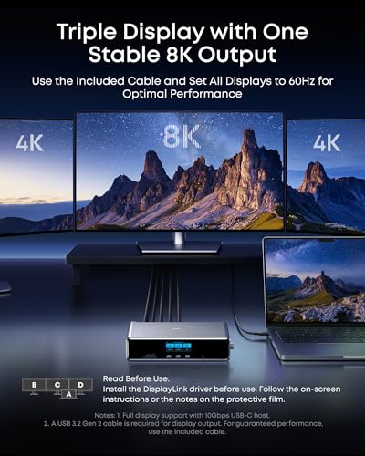 Anker Prime Docking Station (DL7400), 14-Port Triple Display with DisplayLink, 140W Max, Smart Display, Triple 4K 60Hz, Cooling Fan, for macOS and Windows (The Latest DisplayLink Driver Required) Anker