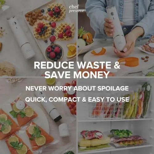 Chef Preserve Compact Vacuum Sealer for Food (Vacuum Sealer Machine + 30 Reusable Vacuum Bags) Powerful Handheld Vacuum Sealer Machine, Seal Meal Saver, Portable Food Sealer Chef Preserve