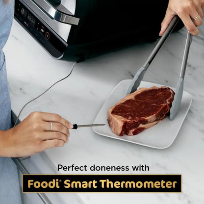 Ninja | Indoor Grill and Air Fryer| Foodi Smart XL | 6-in-1 Grill, Air Fry, Roast, Bake, Broil, Dehydrate & Crisp |Smart Thermometer & Splatter Shield | Dishwasher Safe Parts | Black/Silver | FG551 Ninja