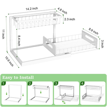REALINN Under Sink Organizer, Pull Out Cabinet Organizer 2 Tier Slide Out Sink Shelf Cabinet Storage Shelves, Storage for Kitchen Bathroom, White, 2 Pack REALINN