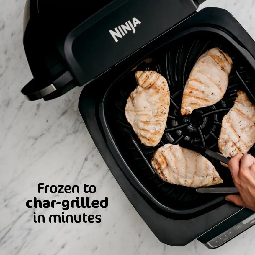 Ninja | Indoor Grill and Air Fryer| Foodi Smart XL | 6-in-1 Grill, Air Fry, Roast, Bake, Broil, Dehydrate & Crisp |Smart Thermometer & Splatter Shield | Dishwasher Safe Parts | Black/Silver | FG551 Ninja