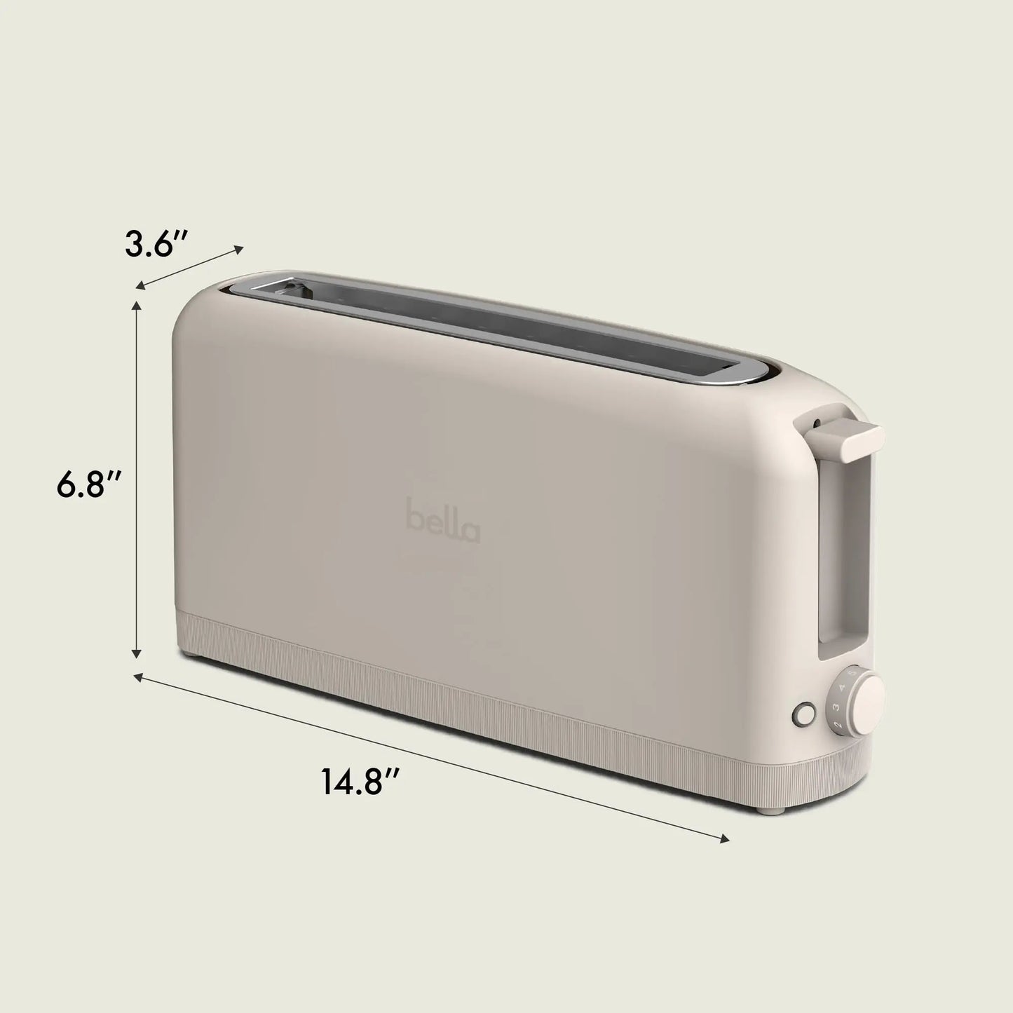 bella 2 Slice Slim Toaster, Fits-anywhere™ Kitchenware, 6 Setting Shade Control with Reheat & Cancel Buttons, Fits sourdough, 10” Long Slot, Anti Jam & Auto Shutoff, 900 Watt, Oatmilk BELLA