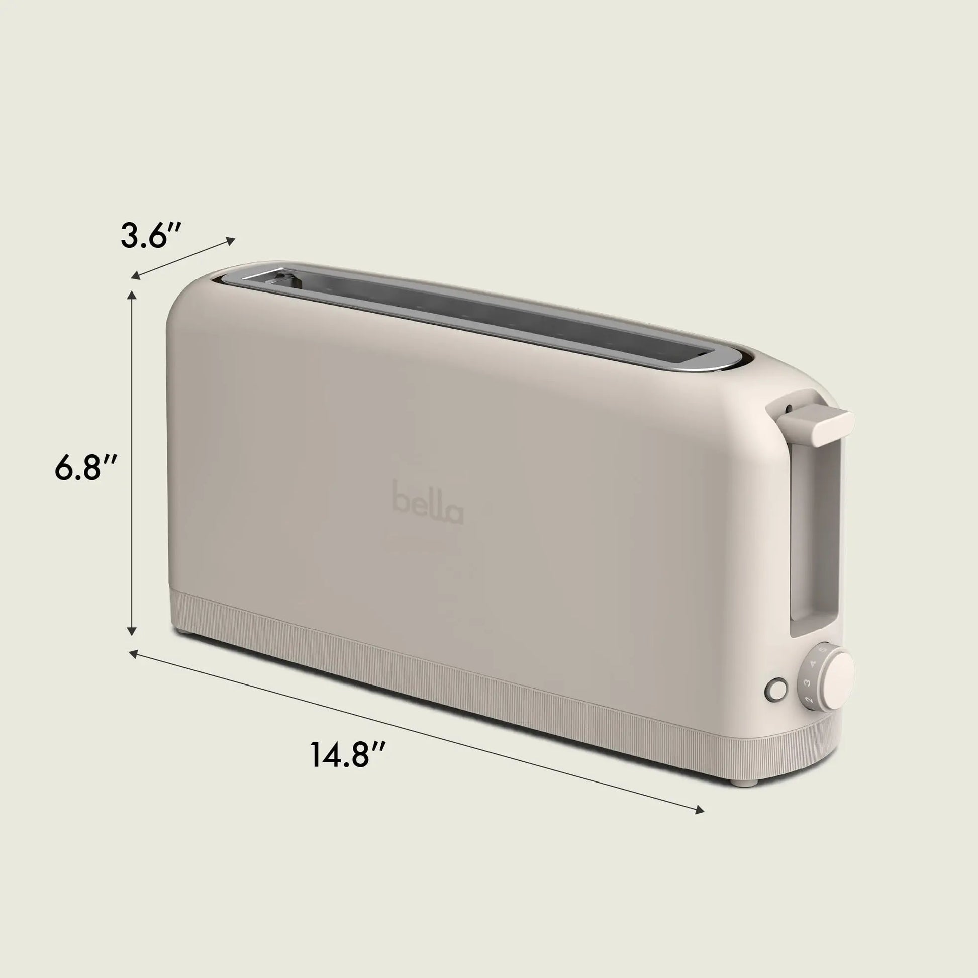 bella 2 Slice Slim Toaster, Fits-anywhere™ Kitchenware, 6 Setting Shade Control with Reheat & Cancel Buttons, Fits sourdough, 10” Long Slot, Anti Jam & Auto Shutoff, 900 Watt, Oatmilk BELLA
