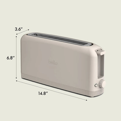 bella 2 Slice Slim Toaster, Fits-anywhere™ Kitchenware, 6 Setting Shade Control with Reheat & Cancel Buttons, Fits sourdough, 10” Long Slot, Anti Jam & Auto Shutoff, 900 Watt, Oatmilk BELLA