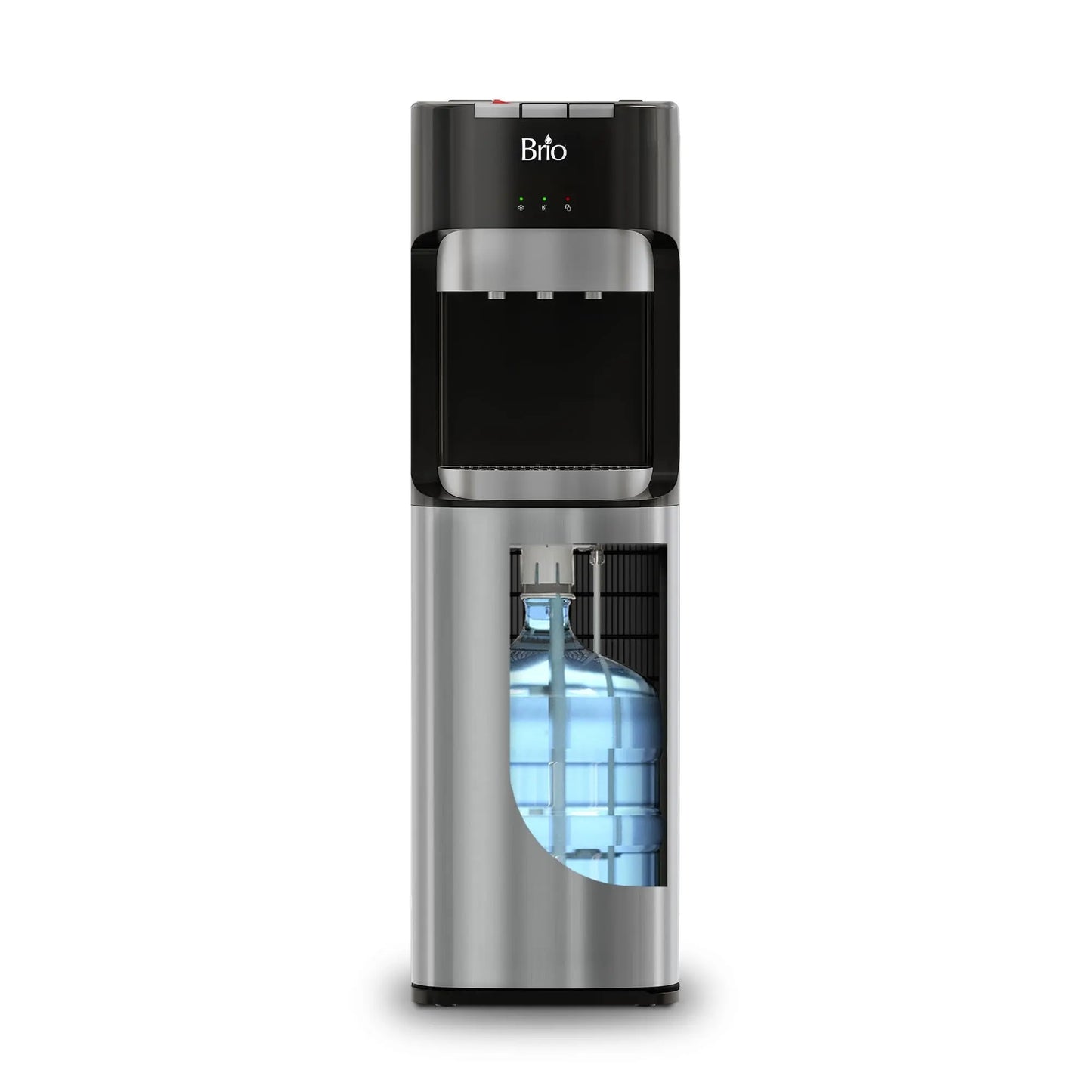 Brio Bottom Loading Water Cooler Dispenser for 5 Gallon Bottles - 3 Temperatures with Hot, Room & Cold Spouts, Child Safety Lock, LED Display with Empty Bottle Alert, Stainless Steel Brio