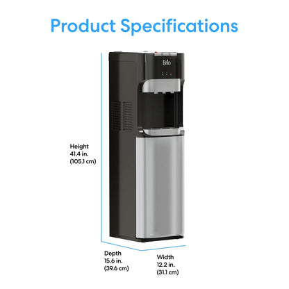 Brio Bottom Loading Water Cooler Dispenser for 5 Gallon Bottles - 3 Temperatures with Hot, Room & Cold Spouts, Child Safety Lock, LED Display with Empty Bottle Alert, Stainless Steel Brio
