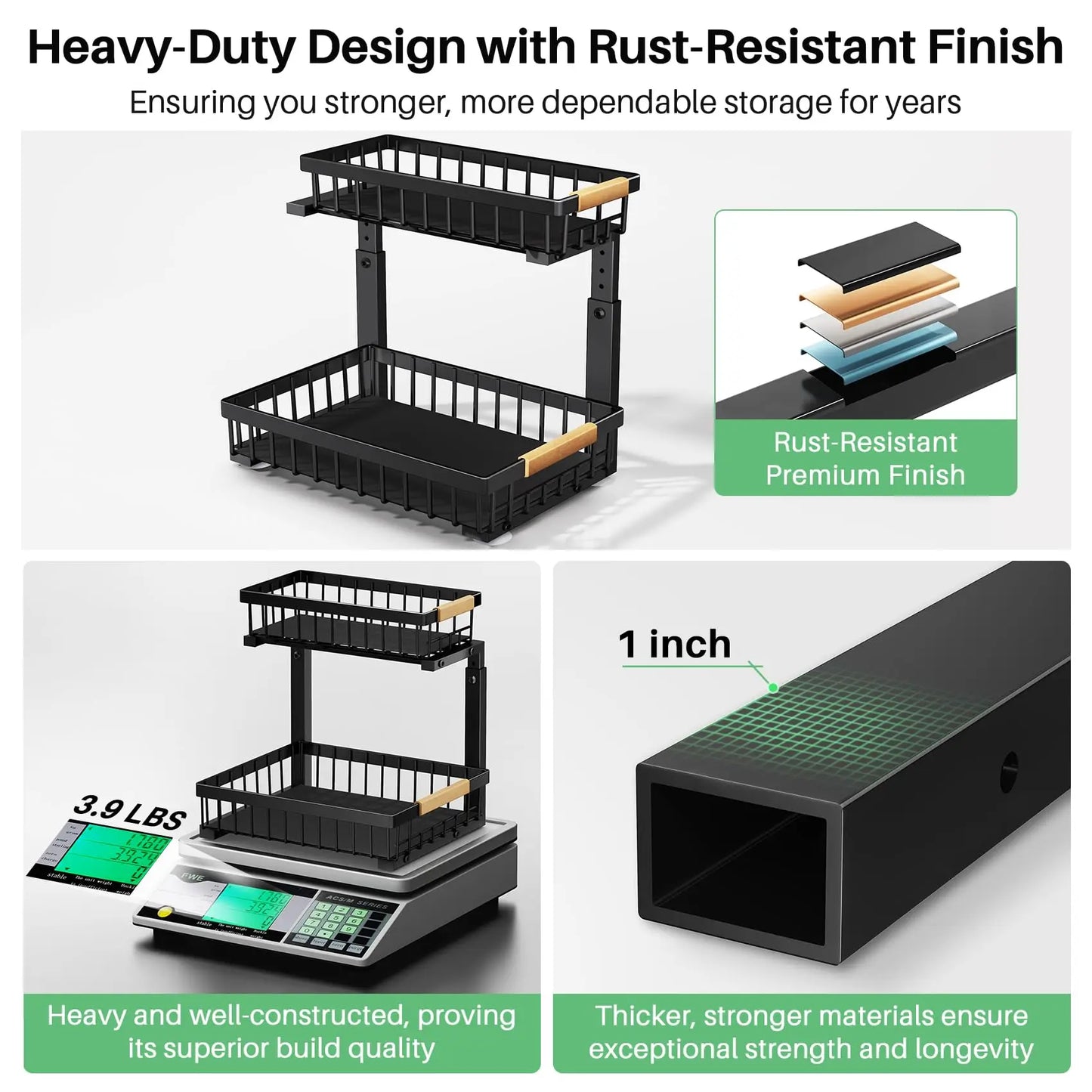 Kitstorack Under Sink Organizer, 2 Tier Under the Sink Storage, Slide out Pull out Cabinet Organizer Shelf, Metal Sliding Drawer for Kitchen Bathroom Pantry Closet Organization Rack, Black, 2 Pack Kitstorack