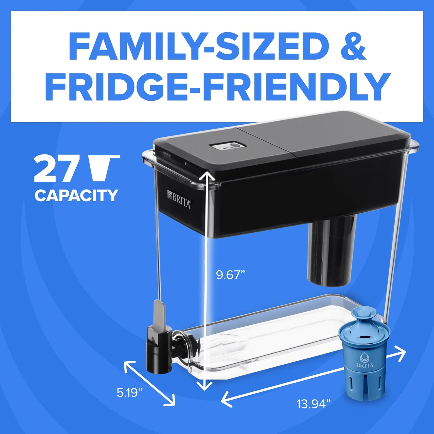 Brita Water Dispenser, UltraMax Elite Filter, Removes 99% of Lead, Includes 1 Filter, 27-Cup Capacity, Black Brita