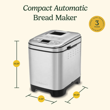 Cuisinart Bread Maker Machine, Stainless Steel Automatic Bread Machine with 12 Menu Options, 3 Loaf Sizes up to 2 Lb., 3 Crust Colors, Removable Nonstick Baking Pan & Kneading Paddle, CBK-110NAS Cuisinart