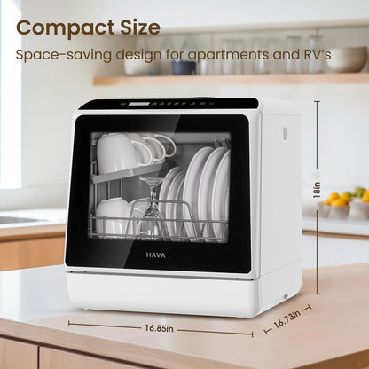 HAVA Countertop Dishwasher, 6 Programs Portable Dishwashers with 5L Built-in Water Tank, No Hookup Needed, Baby Care & Air-Drying Function for Apartments and RVs HAVA