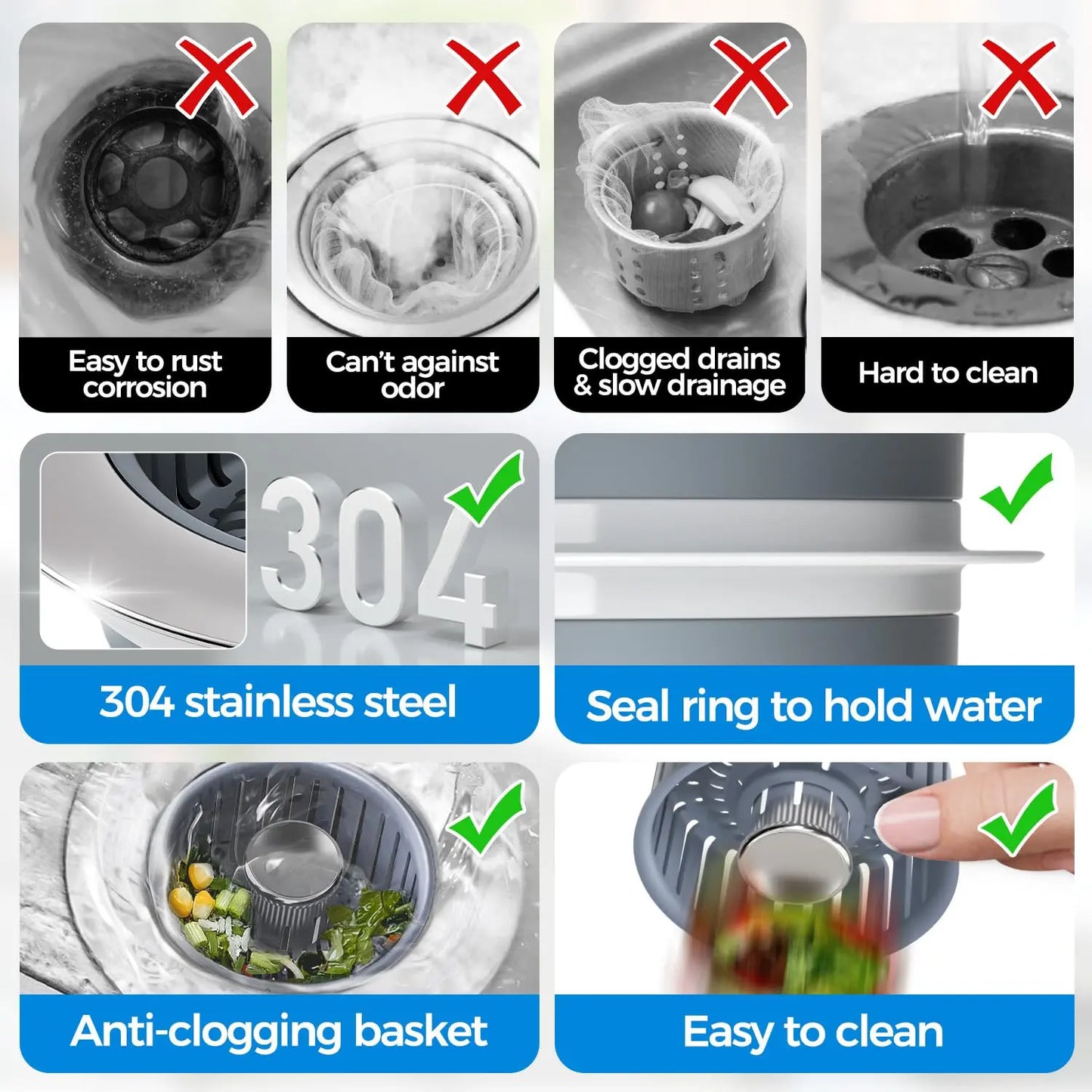 Sink Drain Strainer - Sink Stopper Kitchen Drain, 3 in 1 Kitchen Sink Drain Strainer with Anti-Clogging Basket, Kitchen Gadgets Clearance Sink Accessories, Fit US Standard 3-1/2'' Sink Hole, Silver zaa