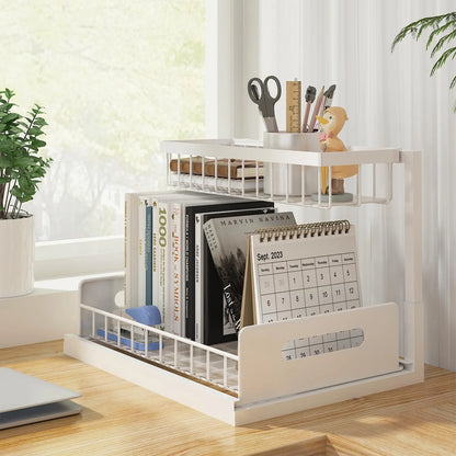 REALINN Under Sink Organizer, Pull Out Cabinet Organizer 2 Tier Slide Out Sink Shelf Cabinet Storage Shelves, Storage for Kitchen Bathroom, White, 2 Pack REALINN