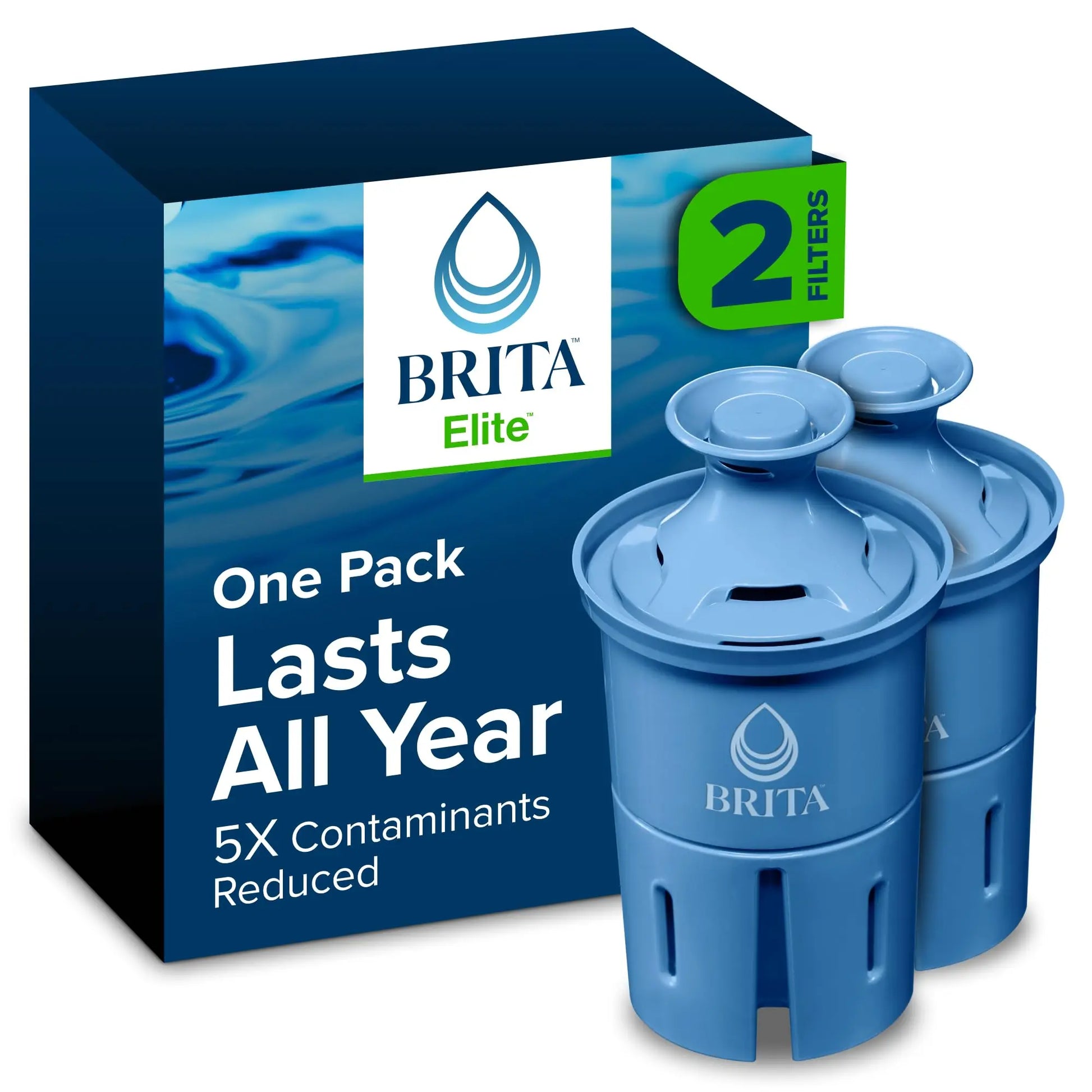 Brita Filter Replacements for Water Pitchers and Dispensers, Elite, NSF Certified to Remove 99% of Lead, 2 Count, Blue Brita