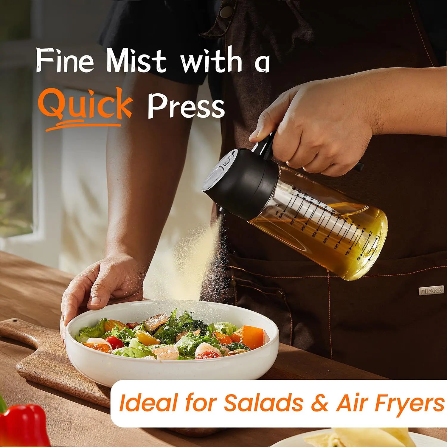 TrendPlain 16oz/470ml Glass Olive Oil Sprayer for Cooking – 2 in 1 Olive Oil Dispenser Bottle for Kitchen Gadgets and Air Fryer Accessories, Salad, BBQ - Black TrendPlain