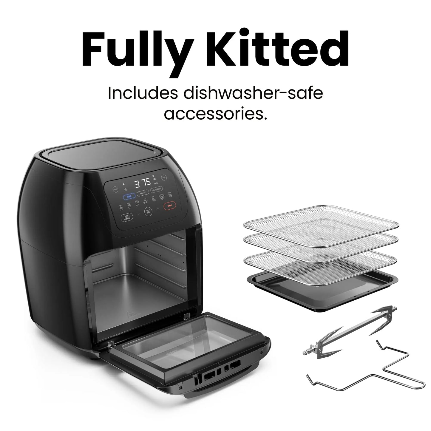 CHEFMAN Multifunctional Digital Air Fryer+ Rotisserie, Dehydrator, Convection Oven, 17 Touch Screen Presets Fry, Roast, Dehydrate, Bake, XL 10L Family Size, Auto Shutoff, Large Easy-View Window, Black Chefman