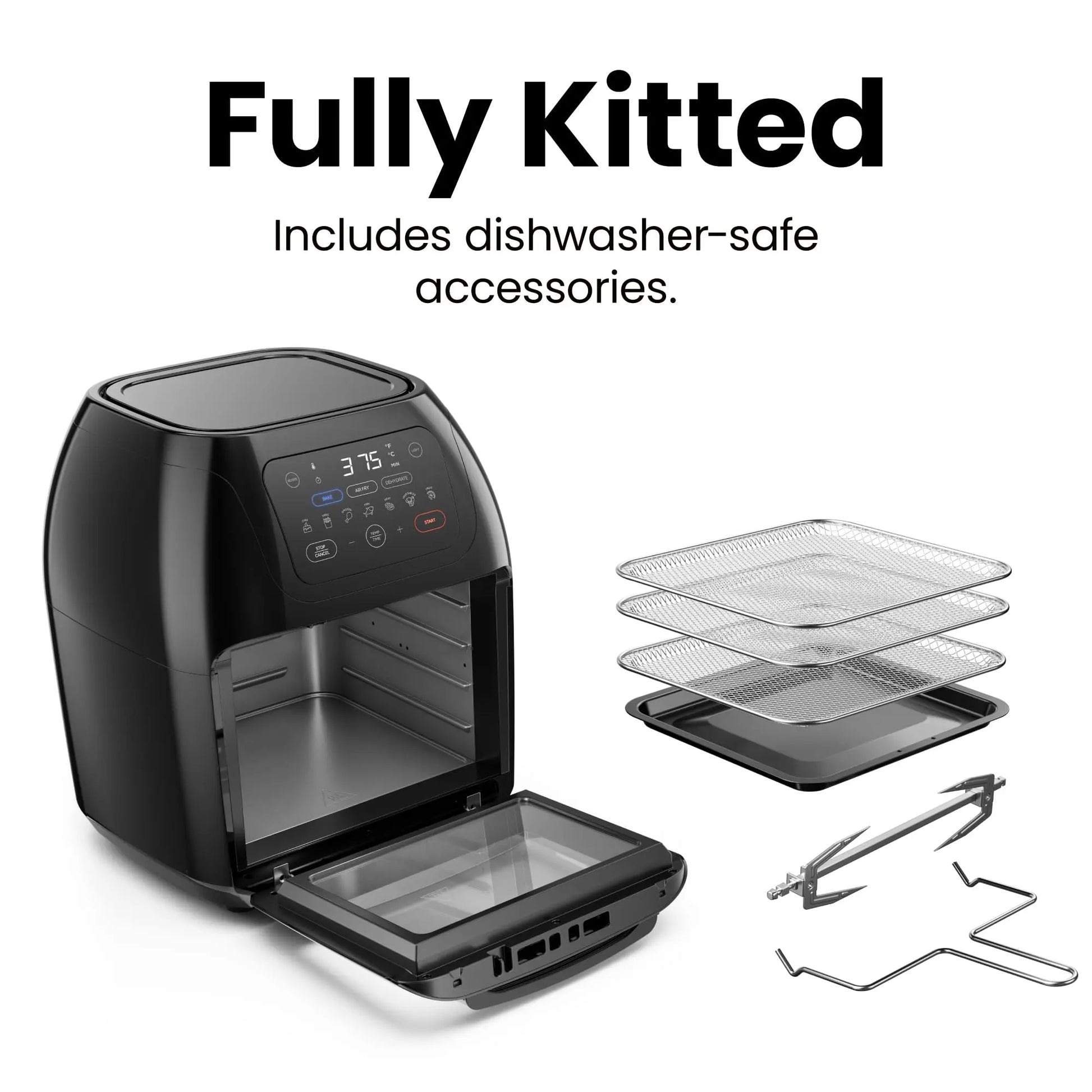 CHEFMAN Multifunctional Digital Air Fryer+ Rotisserie, Dehydrator, Convection Oven, 17 Touch Screen Presets Fry, Roast, Dehydrate, Bake, XL 10L Family Size, Auto Shutoff, Large Easy-View Window, Black Chefman