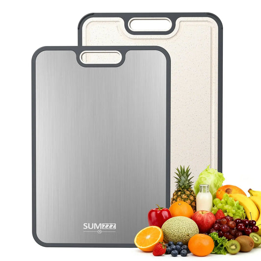 Titanium Cutting Board for Kitchen, Cutting Board Double Sided Food Grade, Pure Titanium/PP, Easy to Clean Large Size 16”×11” Sumzzz