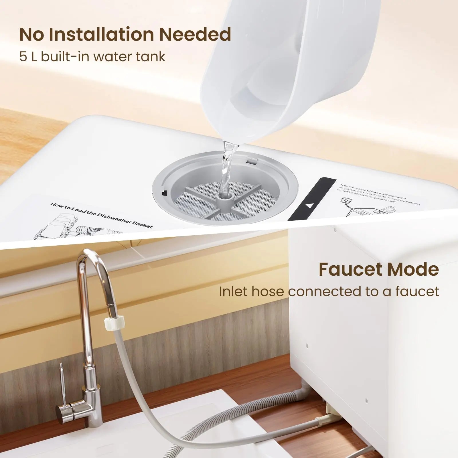 HAVA Countertop Dishwasher, 6 Programs Portable Dishwashers with 5L Built-in Water Tank, No Hookup Needed, Baby Care & Air-Drying Function for Apartments and RVs HAVA