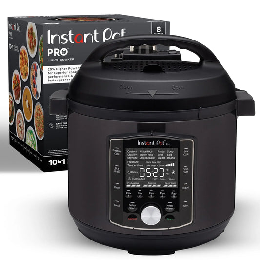 Instant Pot Pro (8 QT) 10-in-1 Pressure Cooker, Slow Cooker, Rice/Grain Cooker, Steamer, Sauté, Sous Vide, Yogurt Maker, Sterilizer, and Warmer, Includes App with Over 800 Recipes, Black Instant Pot