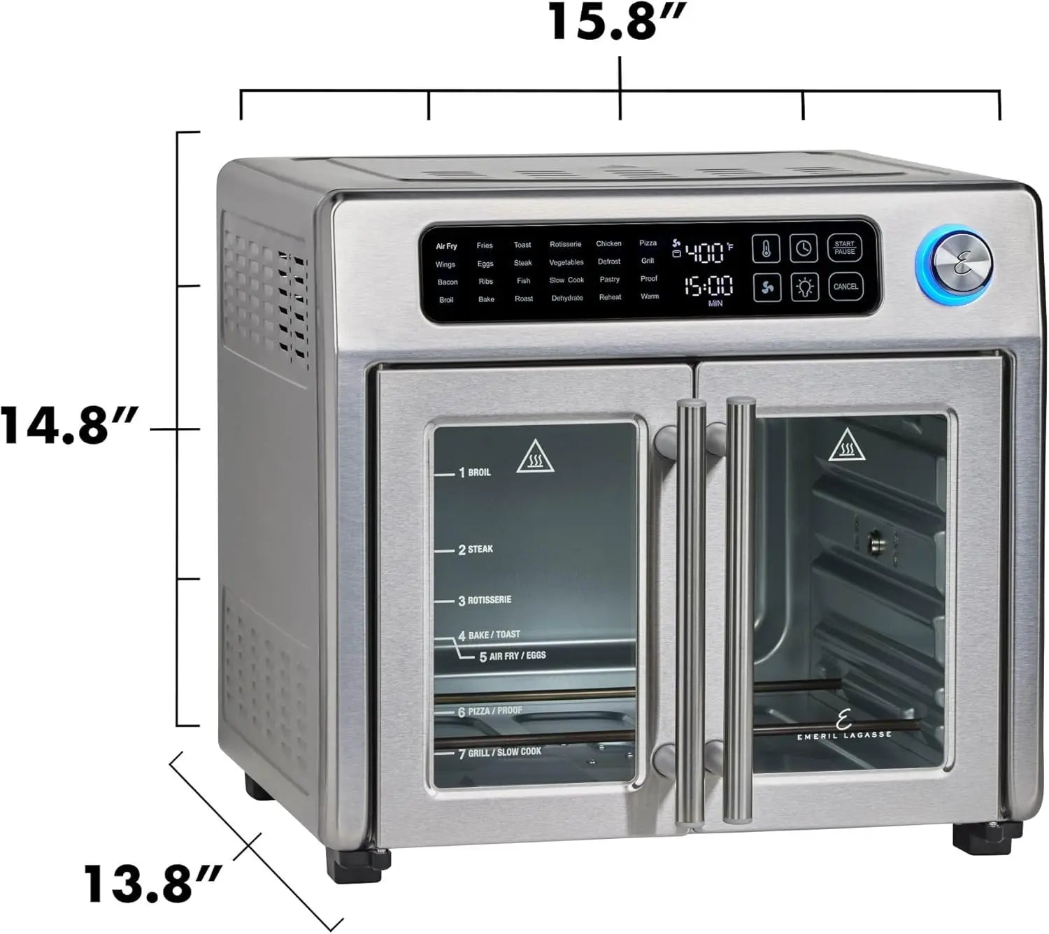Emeril Lagasse Extra Large French Door Air Fryer Toaster Oven Combo, 24 Cooking Functions and Digital Controls, 7 Accessories Included, Stainless Steel Finish, 26QT Capacity Emeril Lagasse