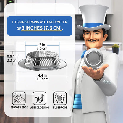 MR.SIGA Kitchen Sink Strainer, Stainless Steel Sink Drain Strainer, Dishwasher Safe, Outer Diameter 4.4 inch/11.2cm, Inner Diameter 3 inch/7.6cm, Pack of 3 MR.SIGA