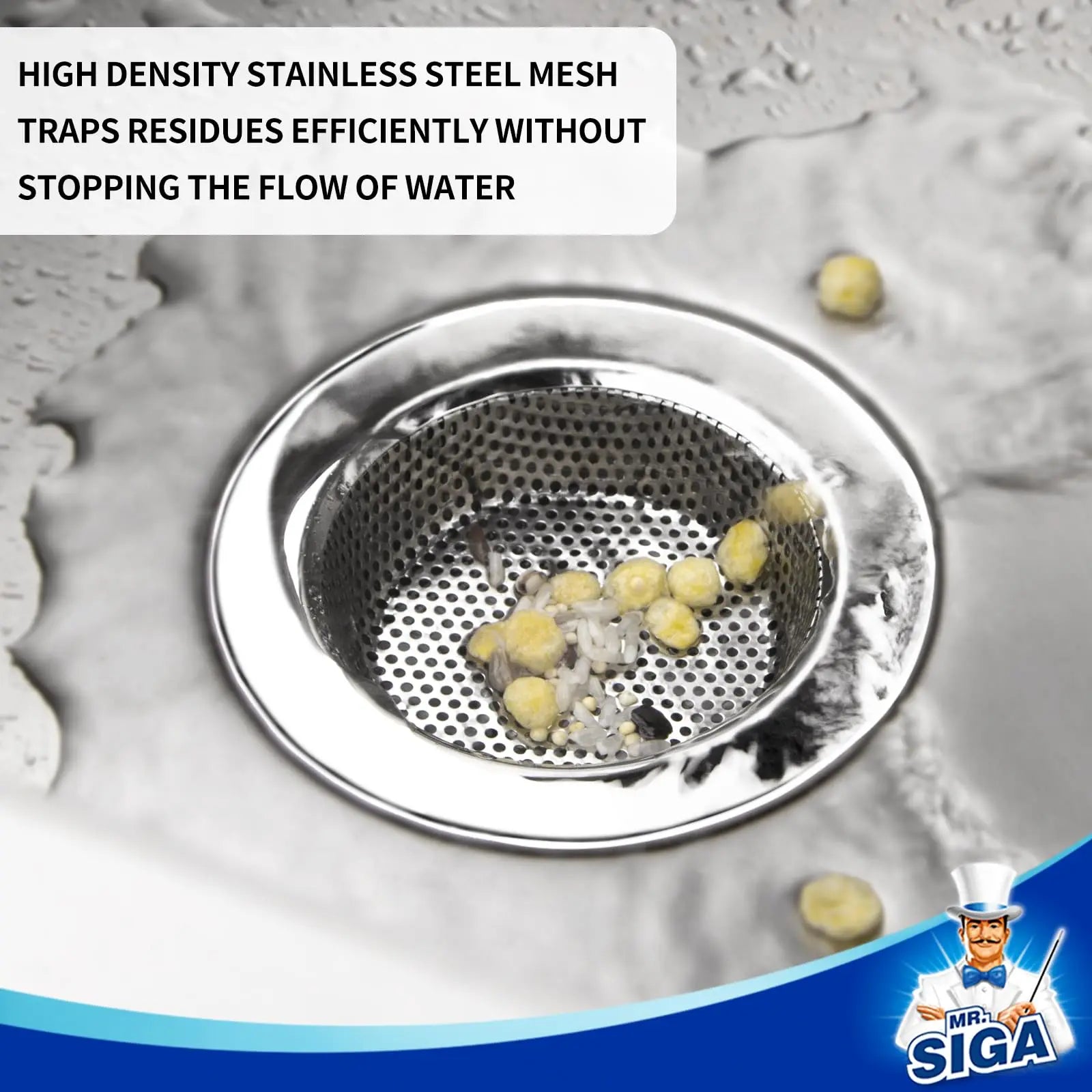 MR.SIGA Kitchen Sink Strainer, Stainless Steel Sink Drain Strainer, Dishwasher Safe, Outer Diameter 4.4 inch/11.2cm, Inner Diameter 3 inch/7.6cm, Pack of 3 MR.SIGA