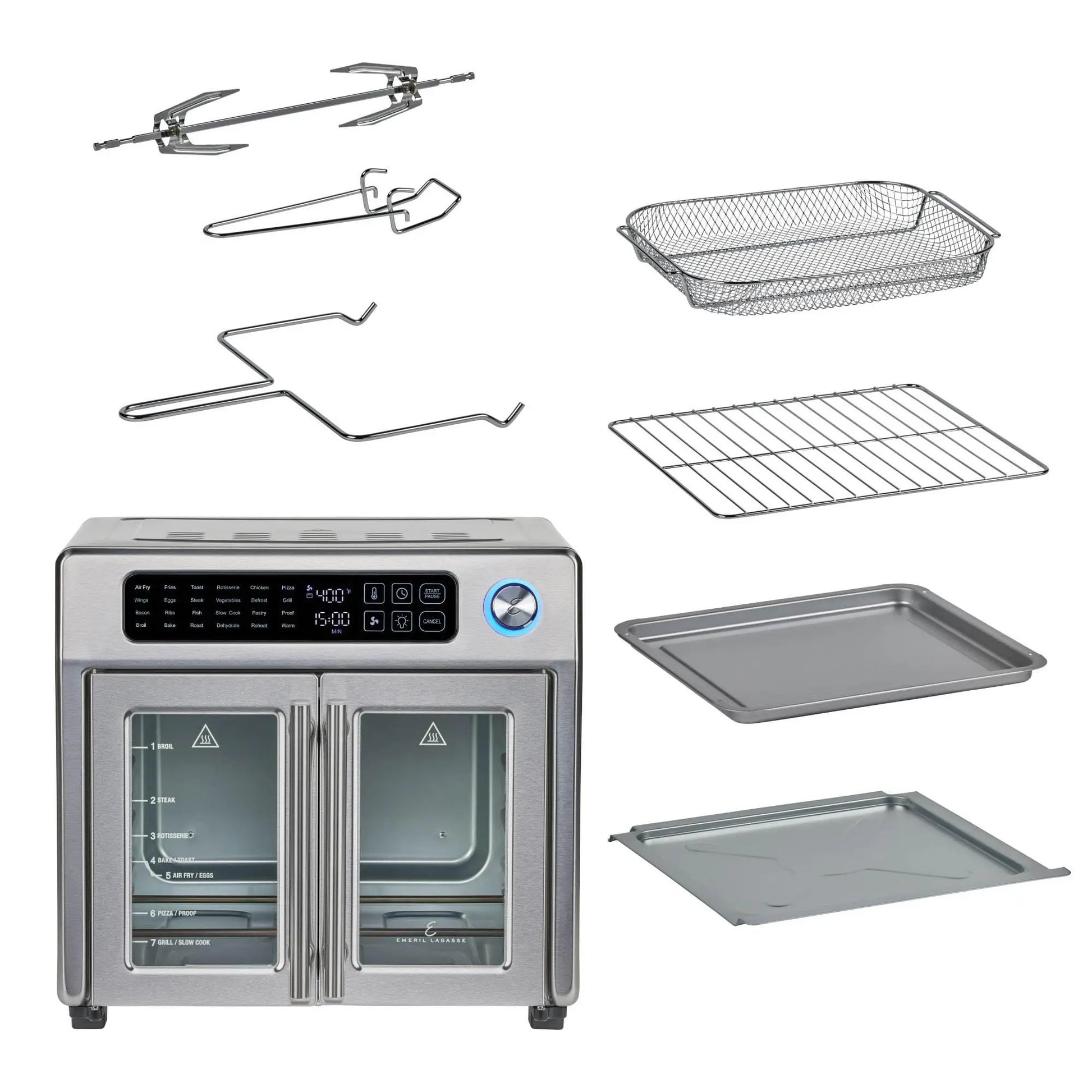 Emeril Lagasse Extra Large French Door Air Fryer Toaster Oven Combo, 24 Cooking Functions and Digital Controls, 7 Accessories Included, Stainless Steel Finish, 26QT Capacity Emeril Lagasse