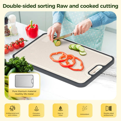 Titanium Cutting Board for Kitchen, Cutting Board Double Sided Food Grade, Pure Titanium/PP, Easy to Clean Large Size 16”×11” Sumzzz