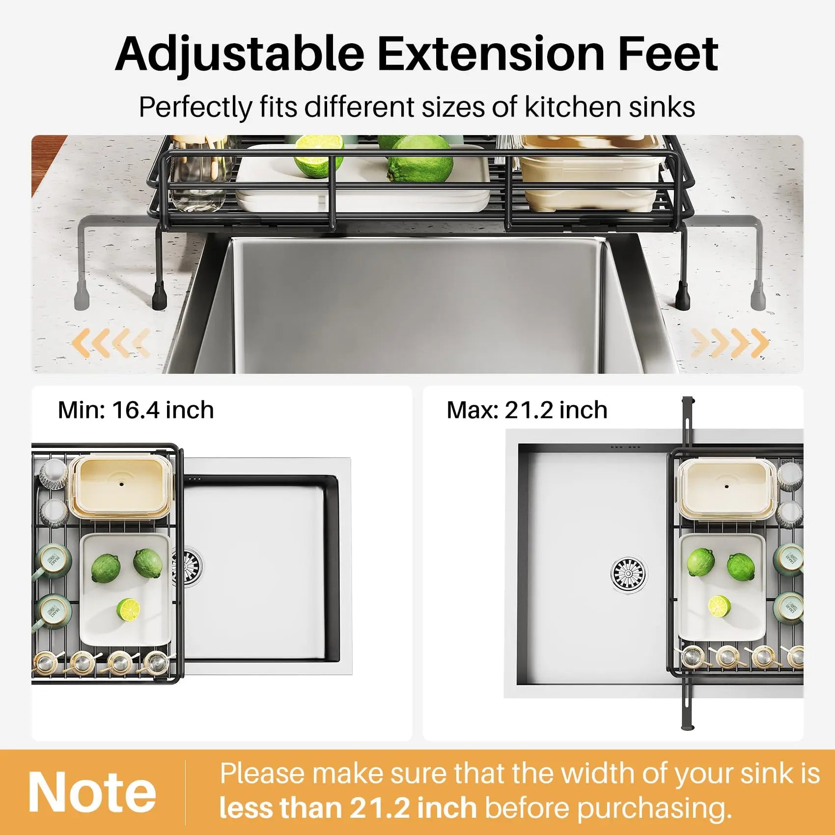 SNTD Dish Drying Rack - Extendable Dish Rack, Large Sink Drying Dish Drainer for Kitchen Counter, Stainless Steel Dish Strainer with Utensil Holder (Black) SNTD