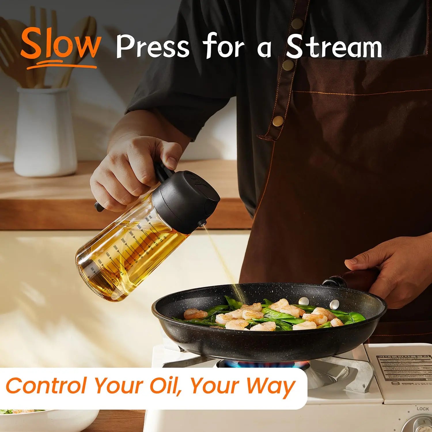 TrendPlain 16oz/470ml Glass Olive Oil Sprayer for Cooking – 2 in 1 Olive Oil Dispenser Bottle for Kitchen Gadgets and Air Fryer Accessories, Salad, BBQ - Black TrendPlain