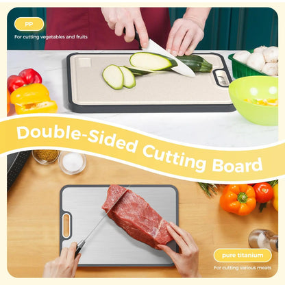 Titanium Cutting Board for Kitchen, Cutting Board Double Sided Food Grade, Pure Titanium/PP, Easy to Clean Large Size 16”×11” Sumzzz