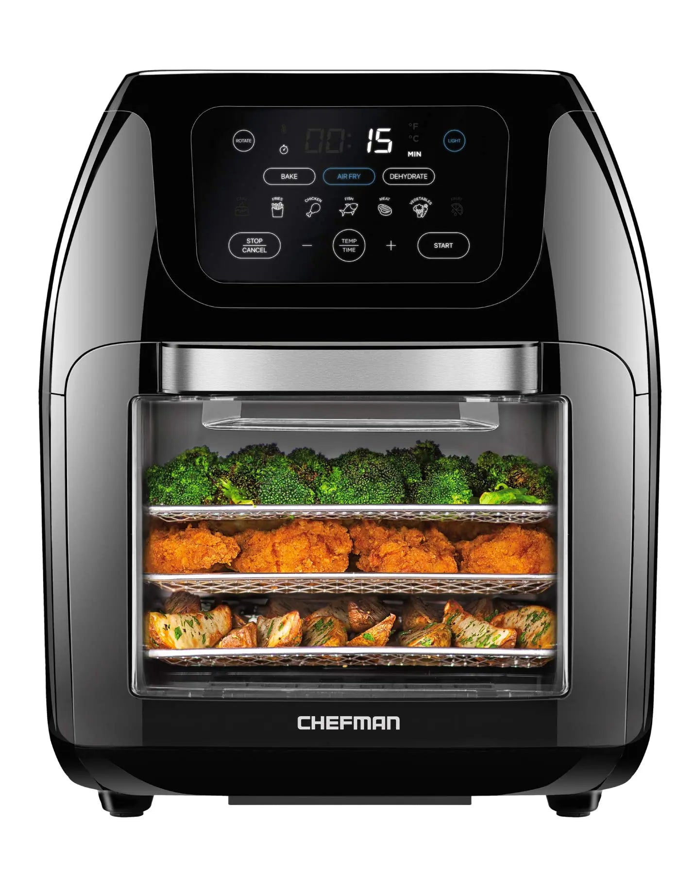 CHEFMAN Multifunctional Digital Air Fryer+ Rotisserie, Dehydrator, Convection Oven, 17 Touch Screen Presets Fry, Roast, Dehydrate, Bake, XL 10L Family Size, Auto Shutoff, Large Easy-View Window, Black Chefman