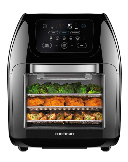 CHEFMAN Multifunctional Digital Air Fryer+ Rotisserie, Dehydrator, Convection Oven, 17 Touch Screen Presets Fry, Roast, Dehydrate, Bake, XL 10L Family Size, Auto Shutoff, Large Easy-View Window, Black Chefman