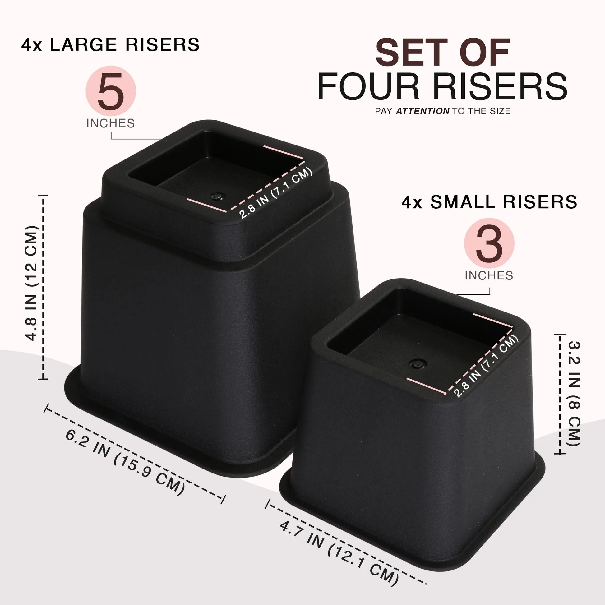 Utopia Bedding Bed Riser, 3 & 5 Inches Adjustable Furniture Risers for 8 Inch Combined Furniture Lift, Under Bed Storage & Dorm Room Essential, Supports Up to 1,300 lbs (4 Set, Black) Utopia Bedding