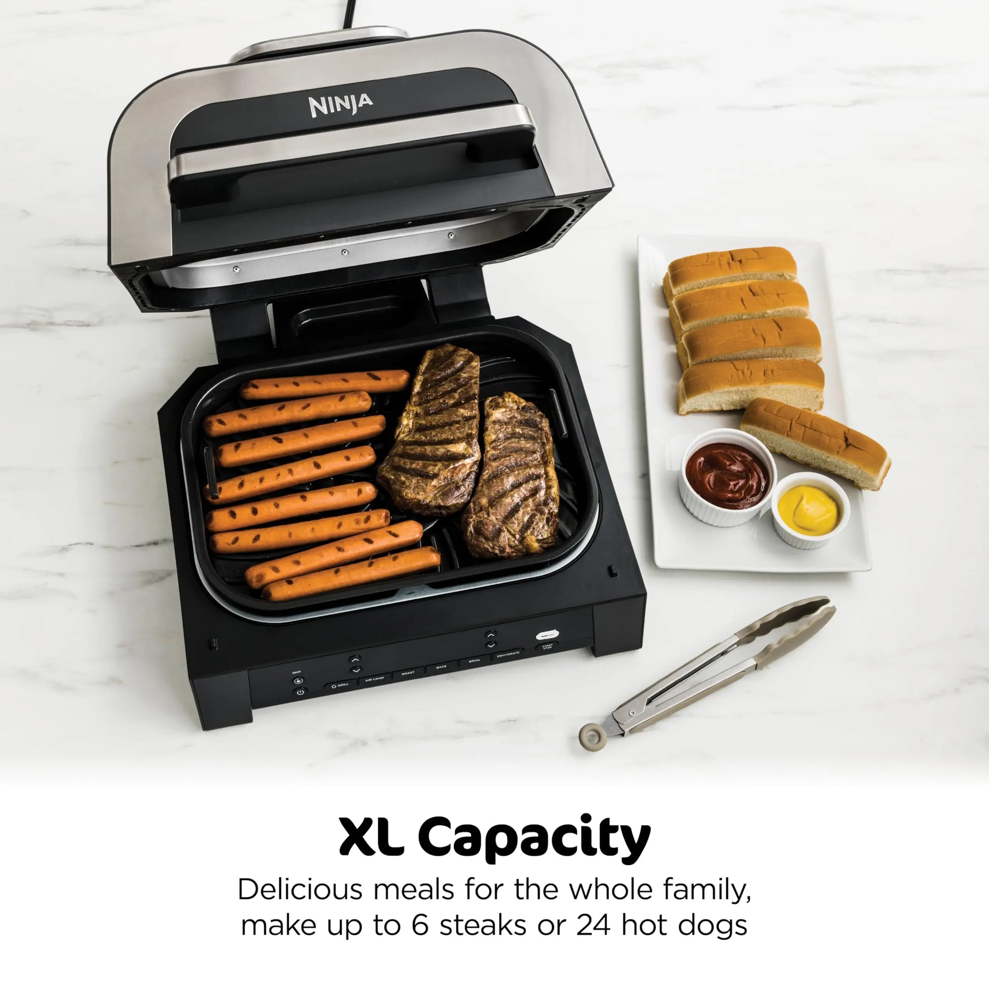 Ninja DG551 Foodi Smart XL 6-in-1 Indoor Grill with Air Fry, Roast, Bake, Broil, & Dehydrate, Foodi Smart Thermometer, 2nd Generation, Black/Silver Ninja
